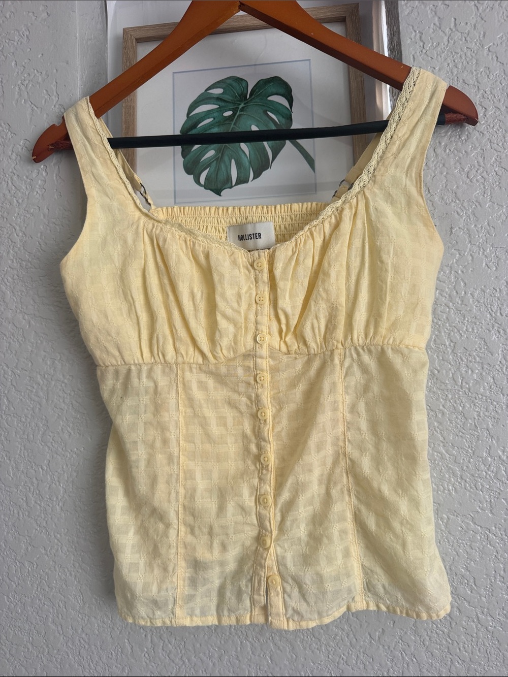 Hollister Pale Yellow Button-Front Tank Top